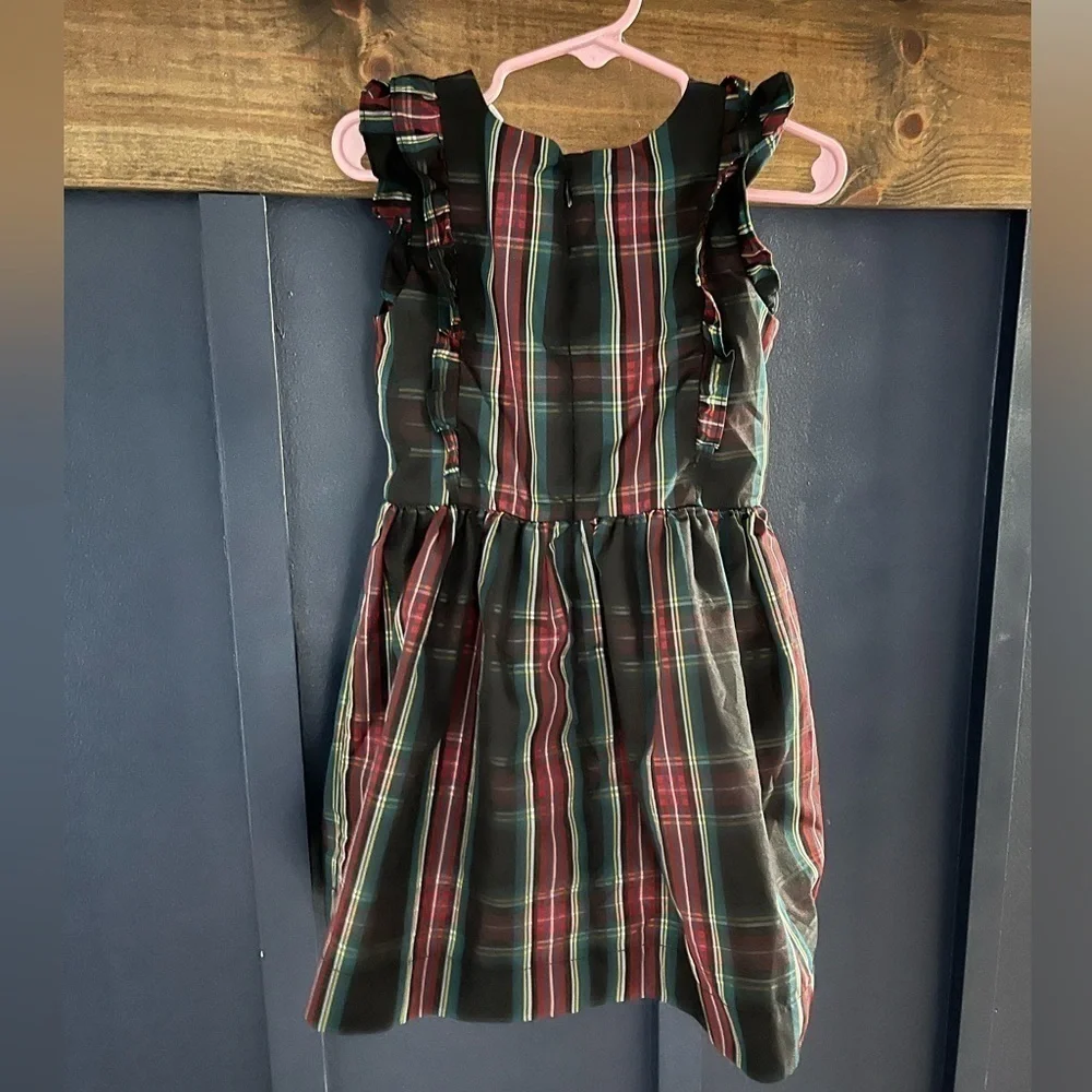 Gap Kids Plaid Sleeveless Christmas Dress Ted Green Flutter Sleeve Lined XS